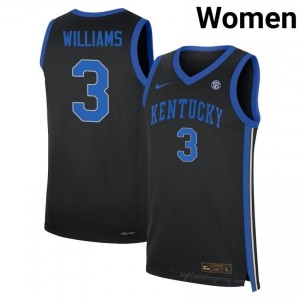 Kam Williams #3 Black Basketball Jersey | Kentucky Cats Women Breathable Stitching 84039175