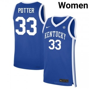 Reece Potter Kentucky Wildcats #33 Women Royal Basketball NCAA Jersey | Premium Sewn Polyester 41400133