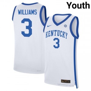 White Kam Williams #3 Basketball College Jersey | Youth UK Wildcats Durable Sewn 32319332